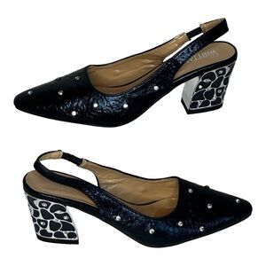 Whittall & Shon Women’s Black Slingback Pointed Toe Block Heels size 7
